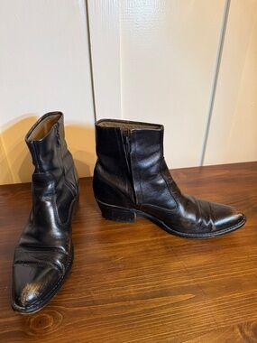 Men’s Brown Leather Ankle Boots 11 Distressed Zip Casual